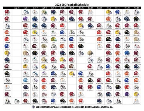 Sec football tv schedule 2023 - This year’s 2023 SEC Football Schedule features all 14 SEC schools and each team’s opponent in an easy to navigate, one page grid format that’s a breeze to quickly scan and find out who, when and where your team’s playing every week during the 2023 SEC football season. All 14 members of the Southeastern Conference play 12 football games ...